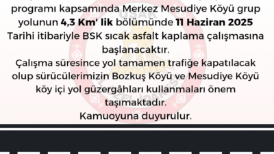 Uşak'ta, 11 Haziran 2025 itibarıyla Mesudiye köyü grup yolunda başlayacak