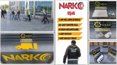 Uşak’ta düzenlenen 3 ayrı uyuşturucu operasyonunda 2.600 kullanımlık bonzai, metamfetamin
